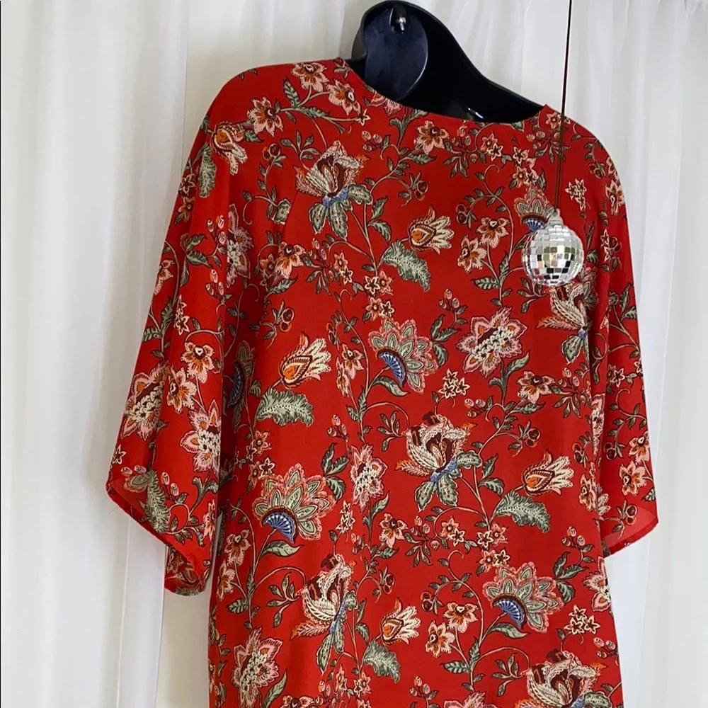 Como Vintage Red Flutter Sleeve Blouse with Tie Front